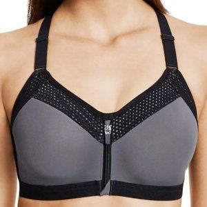 Wacoal Sports Bra 34DDD Gray Black Front Close Racerback Underwire